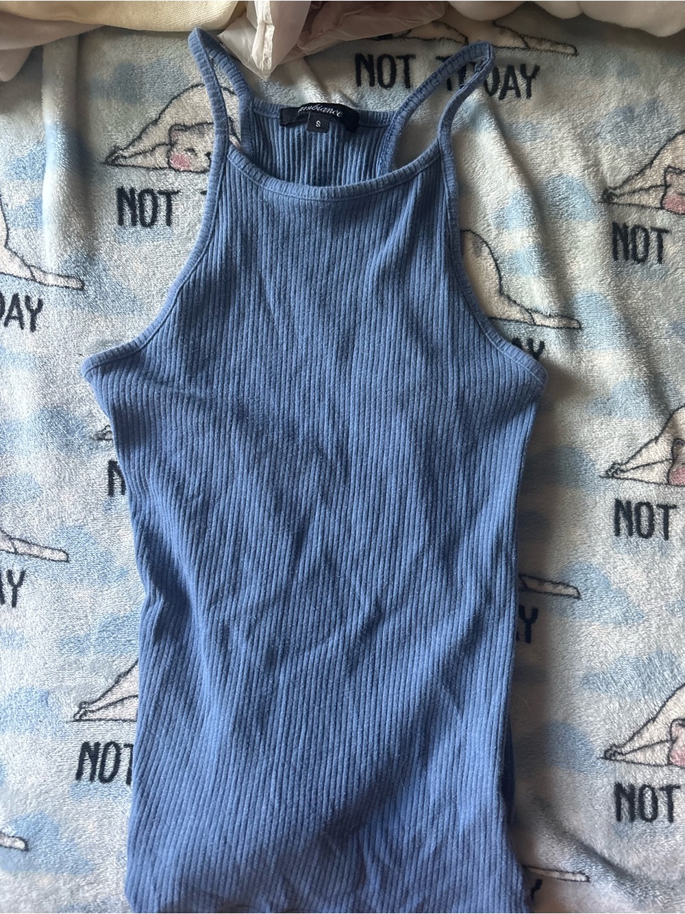 Ribbed High-Neck Tank Top in Periwinkle Blue